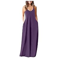 Womens Summer Dresses Maxi Long Dresses for Women Casual Summer Women's Gradient V-Neck Long Maxi Dress Sleeveless Plus Purple