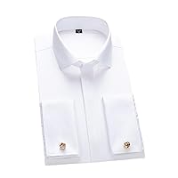 Men's Windsor Collar French Cuff Dress Shirt Long Sleeev Business Formal Tuxedo Cufflinks Shirts for Party Wedding