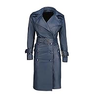 Women's Leather Trench Coat, Double Breasted with adjustable Belt, Real Leather Jacket Perfect for Date Night & Everyday work