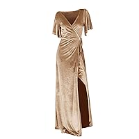 Women's V-Neck Slit Bridesmaid Cocktail Dress Elegant Long Skirt for Sexy and Stylish Wedding Party Wea