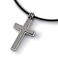 Titanium Brushed Polished Moveable Engravable Fancy Lobster Closure Leather Cord Religious Faith Cross Necklace 18 Inch Measures 18mm Wide Jewelry for Women