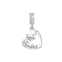 I Love You Heart Dangle Charms Compatible with Pandora Bracelet Necklace for Mom Daughter Grandma Granddaughter Nana Auntie Wife Sister Best Friend