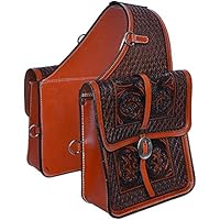 Manaal Enterprises Cowhide Genuine Leather Western Trail Tooling Carving Horse Saddle Bag Equipment Size: 11” L x 10” W x 3” D inches