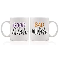 Good Witch Bad Witch Mug Set of 2 Mugs Cute Halloween Witches Best Friend Gift Idea Mother Daughter Besties Matching Coffee Coworkers Couple Quote Hand Lettered Design Modern 11oz Ceramic Digibuddha