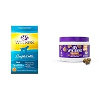 Wellness Complete Health Food + Supplements Bundle: Natural Dry Dog Food, Whitefish & Sweet Potato, 30-Pound Bag Skin & Coat Soft Chew Dog Supplements, Barkin' Bacon Flavored, 45 Count