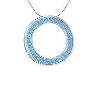0.75 Ct Round Cut Blue Topaz Eternity Circle Pendant Necklace 14k White Gold Plated
