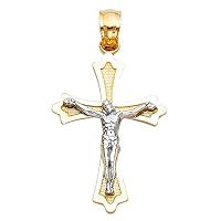 14K Two Tone Gold or White Gold Jesus Crucifix Cross Religious Charm Small Pendant For Necklace or Chain