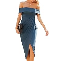 Zalalus Women's Off The Shoulder Bodycon Dresses 2023 Sleeveless Summer Wrap Ruched Cocktail Party Midi Dress