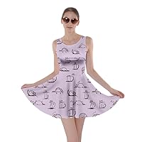 Womens Sun Dress Violet Funny Cats Sketch Skater Dress, 5X-Large