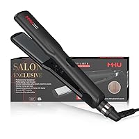 Professional Hair Straightener 2 in 1 Dual Voltage Curling Iron with Floating Plates, 1.25 Inch Wide Ceramic Ionic Flat Iron for Straightening and Curling,Digital Disply,Auto Shut Off, Black
