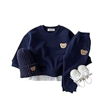 Children Outfits Kids Sports Wear Bear Embroidery Sweatshirt+Pants 2 Piece Suit Boys Tracksuit Toddler Girl Clothes Set