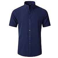 Men's Dress Fit Shirts Summer Solid Color Cotton T-Shirts 2024 Casual Stylish Tee Button Down Work Comfy Tops