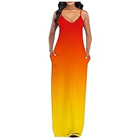 Women's Casual Dress Tie-dye Printing Camisole Maxi Dress Long Dress Baggy Loose Dress Sleeveless with Pocket
