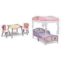 Delta Children Kids Table and Chair Set with Storage (2 Chairs Included) - Ideal for Arts & Crafts, Snack Time, Homeschooling, Homework & More, Disney Princess & Canopy Toddler Bed, Disney Princess