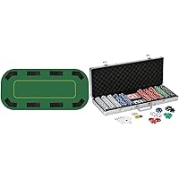 Trademark Texas Holdem Folding Poker Table Top & Fat Cat 11.5 Gram Texas Hold 'em Claytec Poker Chip Set with Aluminum Case, 500 Striped Dice Chips
