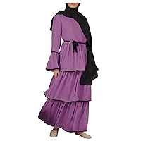 Sundresses for Women 2024 Short Sleeve,Arab with Belt Dress Kaftan Muslim Cake Dress Abaya Women's Women's Dres