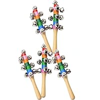 Jingle Hand Bell,Rainbow Handle Wooden Bells Jingle Stick Shaker Rattle Kids Children Musical Toys,Hand Sleigh Bells for Holiday Home and Christmas Decoration (5PCS)