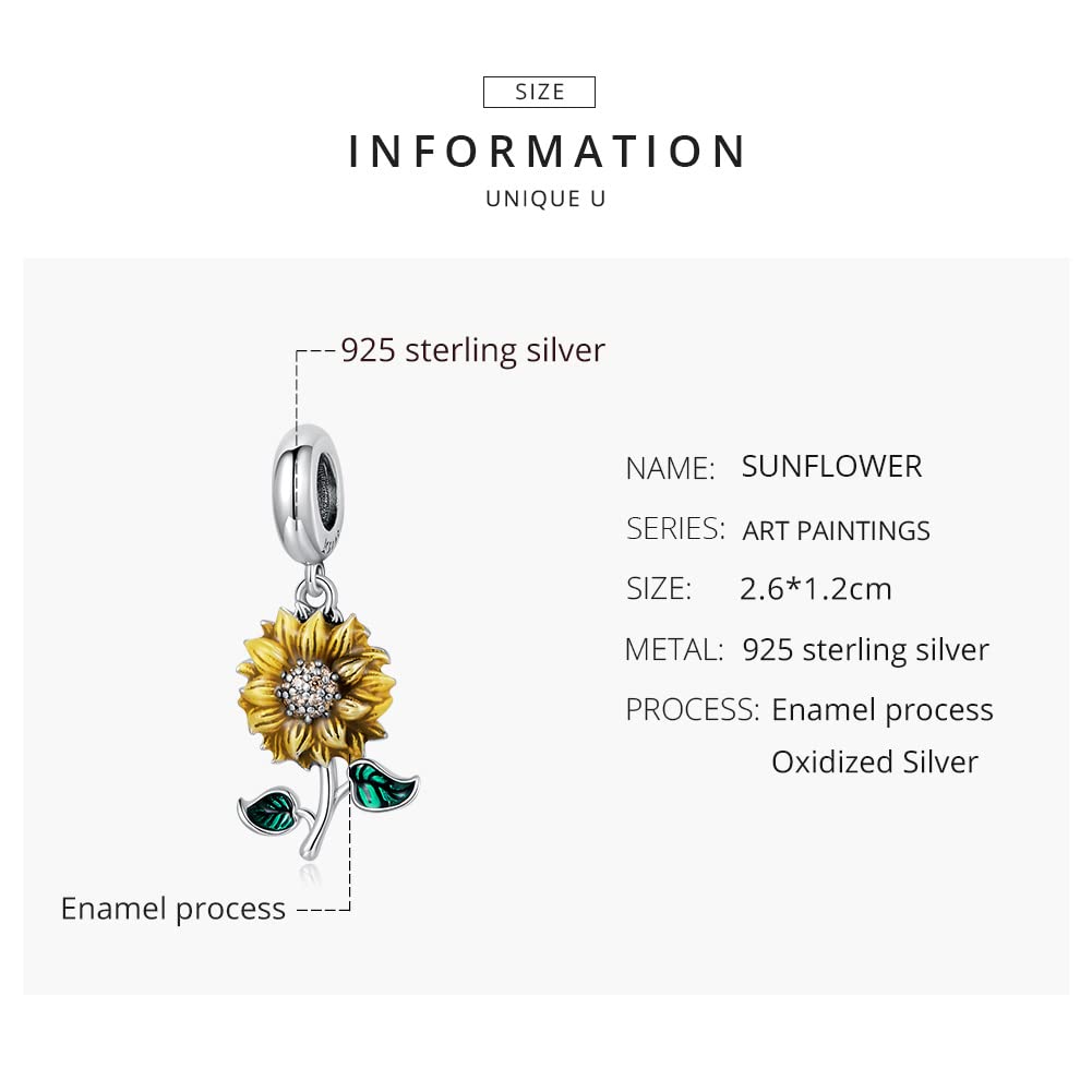 Sunflower Charms Sterling Silver Charms fit Pandora Charms Bracelet You are My Sunshine Charms Pendant Necklaces Jewelry Gifts for Women Girls Mom Wife