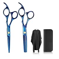 Hair Cutting Scissors Set - Professional 6In Hair Cutting Scissors Set,Blue Hairdresser's Shears with Thinning Scissors, Barber Cape, and Carry Case - Essential Hair Styling Tools