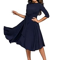 Women's Elegance Audrey Hepburn Style Ruched Dress Round Neck 3/4 Sleeve Sleeveless Swing Midi A-line Dresses