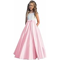 Girl's Satin Flower Girl Dress First Communion Dress Kids Wedding Ball Gowns Light Pink