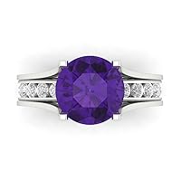 Clara Pucci 2.89ct Round Cut Solitaire Natural Amethyst Engagement Anniversary Wedding Ring Band set Sliding 18K White Gold