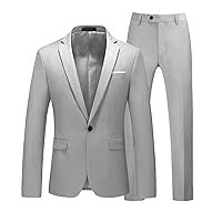 Mens 2 Piece Slim Fit Suit Set One Button Solid Jacket Pants for Men Wedding Business Formal Suit