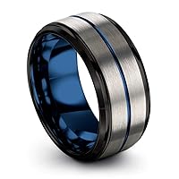 P. Manoukian Tungsten Carbide Wedding Band Ring 10mm for Men Women with Green Red Fuchsia Copper Teal Blue Purple Black Grey Center Line and Step Bevel Edge Black Grey Brushed Polished