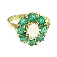 14k Yellow Gold Real Genuine Opal and Emerald Womens Band Ring