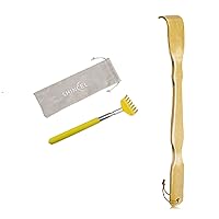 Heavy Duty Bamboo Back Scratcher with Extra Long Handle+ Extendable Metal Telescoping Backscratcher, Provide Instant Relief On Itch, Bamboo Version for Home and Extendable Version for Travel, Office