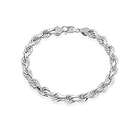 Verona Jewelers Sterling Silver Authentic Italian 4MM, 4.5MM 6MM 7.5MM 8.5 MM Solid Diamond Cut Twist Rope Chain Bracelet-Thick Braided Bracelet Chain for Men and Women