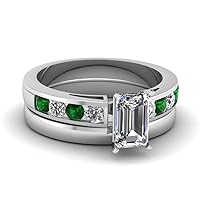 Choose Your Gemstone Enigmatic Contrast Set sterling silver Emerald Shape Wedding Ring Sets for Women, Bridal, Wedding, Engagement, Anniversary, Birthday, Mother Day Gift US Size 4 to 12
