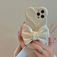 3D Leather Bow Soft Phone Case for iPhone 13 Pro Max 12 11 XR X XS 7 8 Plus SE 20 Solid Color Love Heart Camera Protection Cover,Cream,for iPhone 12 ProMax