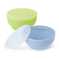 Olababy 100% Silicone Suction Bowl with Lid Bundle for Independent Feeding Baby and Toddler (Blueberry + Kiwi)
