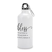 Aluminum Water Bottle - Leak Proof Easy Carry 20oz - Bless The Food Before Us The Family Beside Us Sports Water Bottle For Workouts, Bike, Indoor, 20oz, Gifts For Teacher, Coworkers