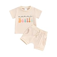 Kupretty Baby Girl Summer Clothes Mama's Bestie Short Sleeve T-shirt Tee Tops + Solid Shorts Toddler Clothing Set