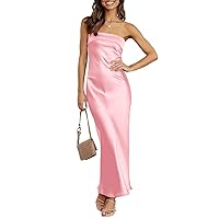 ANRABESS Summer Wedding Guest Maxi Dresses for Women 2024 Sexy Strapless Backless Satin Tube Formal Cocktail Party Long Dress