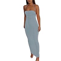 Women Sexy Backless Dress Bodycon Sleeveless Open Back Maxi Dress Out Elegant Party Cocktail Long Dress