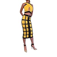 Sexy and Classy Women's Crop Top Midi Skirt Outfit Two Piece Bodycon Dress Feel Like a Golden Goddess in Small, Medium, Large