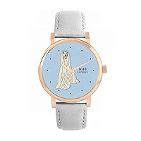 White Afghan Hound Dog Watch Ladies 38mm Case 3atm Water Resistant Custom Designed Quartz Movement Luxury Fashionable