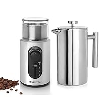 Mixpresso Electric Coffee Grinder 12 Cup Capacity, 304 Stainless Steel Blade, Espresso Bean Grinder, Removable Chamber, Bundle With Stainless Steel French Press Coffee Maker 27 Oz 800 ml, Double Wall
