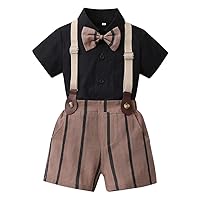 IMEKIS Toddler Baby Boys Gentleman Suits Bowtie Shirt Overalls Suspenders Shorts Pants Summer Wedding Outfit Dress Clothes