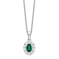 14k Gold Wg Created Oval Emerald and Lab Grown Diamond Pendant And Necklace 18 Inch Measures 8.5mm Wide Jewelry Gifts for Women