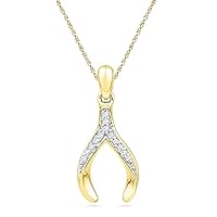 The Diamond Deal 10k Yellow Gold Round Diamond Womens Wishbone Lucky Pendant 1/20 Cttw