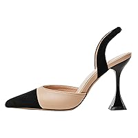 Coutgo Women's Slingback Pumps Pointed Toe Slip On Stiletto Heels Patchwork Dress Party Shoes