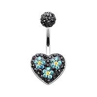 WildKlass Jewelry Dark Blossom Heart Crystal Multi-Sprinkle Dot 316L Surgical Steel Belly Button Ring
