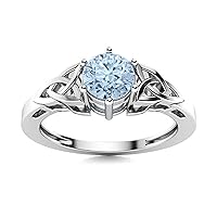 Celtic Knot 5MM Round Shape Aquamarine Gemstone 925 Sterling Silver Solitaire Women Ring Jewelry