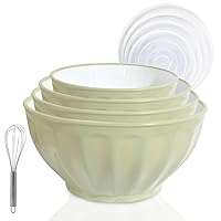 Mixing Bowls with Lids Set,Kitchen Bowls Prep Bowl with Lid,Mixing Bowl Set for Kitchen Cooking, Baking,Storage Food,4 Big Plastic Nesting Bowls and 1 Egg Whisk,Microwavable,Stackable,JCXivan(Green1)