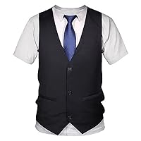 CHICTRY Men's T-Shirt Funny Fake Suit Vest Necktie 3D Printed Shirts Casual Short Sleeve Tuxedo Tops