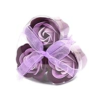 Luxury Purple Soap Roses [Set of 3] Romantic Flowers Heart Box. Valentines Day, Love Purple Roses Floral Scented. Small Unique Gifts for Her.